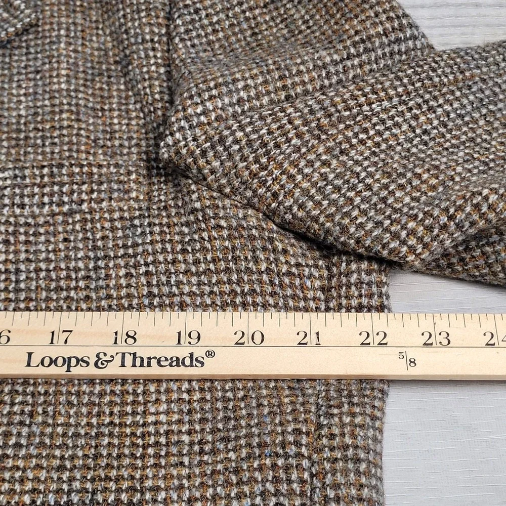🐑Vintage 1970s Harris Tweed Blazer Men 44R Brown Houndstooth 100% Scottish Wool